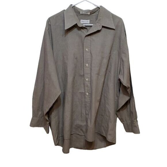 VAN Heusen Light Brown Men Long Sleeve Shirt Button Down 17 1/2 - Picture 1 of 5